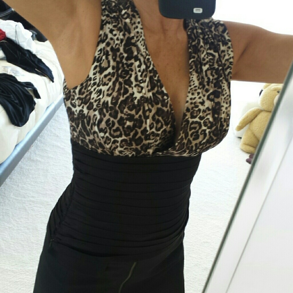 bebe Leopard Print and Black Sleeveless Top